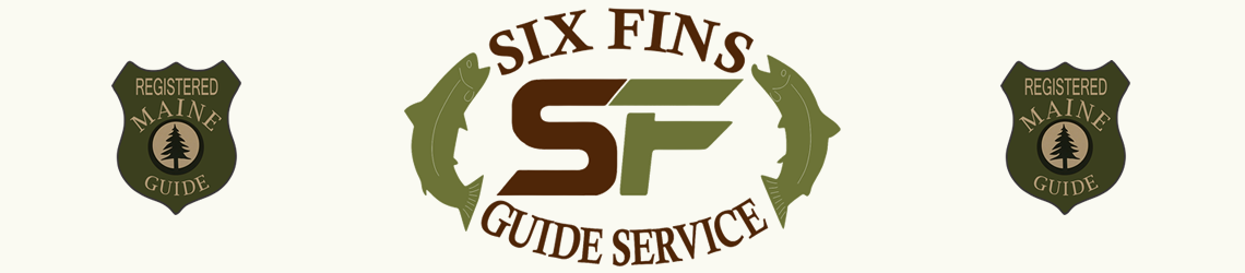 Logo for Six Fins Guide Service, Winthrop, Maine.